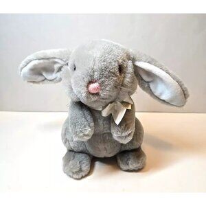 Vintage 1986 Dakin Gray Bunny Plush With White Bow 9" lovey
